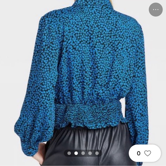 Who What Wear Blue Bishop Long Blouson Sleeve Floral Smock Top Size Large - Picture 2 of 10